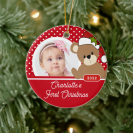 テディベア 赤ちゃんの初めてのクリスマス 写真 セラミックオーナメント