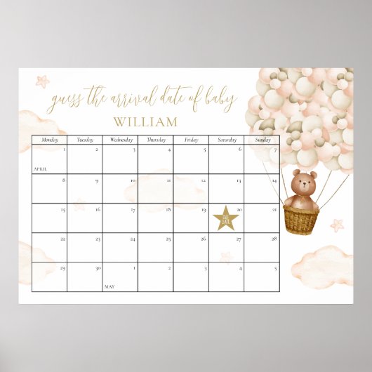 テディベア 赤ちゃんの誕生日予測 ゲーム 出産予定日当てクイズ ポスター (正面)