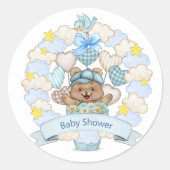 テディベア 赤ちゃん 男の子 シャワーパーティー ラウンドシール (正面)