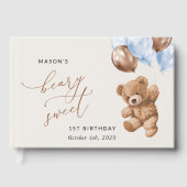 テディベア、青い風船、初めての誕生日 ゲストブック (正面)