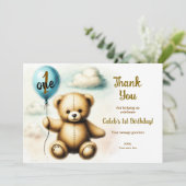 テディベア 青い風船 誕生日 ありがとう 招待状 (スタンド正面)