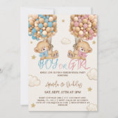 テディベア 風船 雲 星 性別発表パーティー 招待状 (正面)