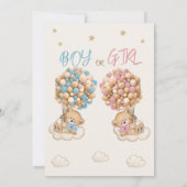 テディベア 風船 雲 星 性別発表パーティー 招待状 (裏面)