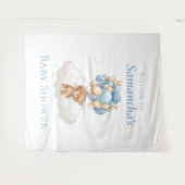 テディベア 風船 青い 赤ちゃん歓迎会 背景 タペストリー (正面(横))