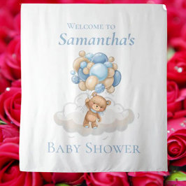テディベア  風船  青い  赤ちゃん歓迎会 背景 タペストリー