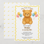 テディベア 1歳の誕生日おめでとう マジックな1年 招待状 (正面/裏面)