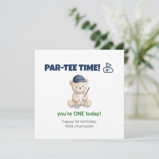 テディベア 1歳の誕生日ゴルフカード 少年向け カード (スタンド正面)