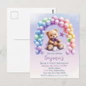 テディベア 1歳の誕生日 カラフルな風船 ポストカード (正面/裏面)