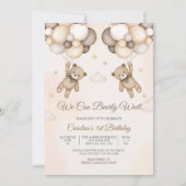 テディベア 1歳の誕生日 招待状 (正面)