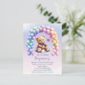 テディベア 1歳誕生日 カラフルな風船 ポストカード (スタンド正面)