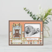 テディベア 3D ルック リボン＆ボタン 誕生発表 案内状 (スタンド正面)