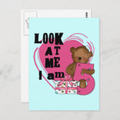 テディベア 5歳の誕生日 Tシャツとプレゼント ポストカード (正面/裏面)