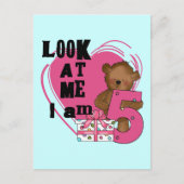 テディベア 5歳の誕生日 Tシャツとプレゼント ポストカード (正面)