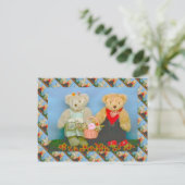 テディベア、bearly gardeningカップル ポストカード (スタンド正面)