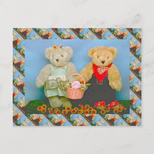 テディベア、bearly gardeningカップル ポストカード (正面)