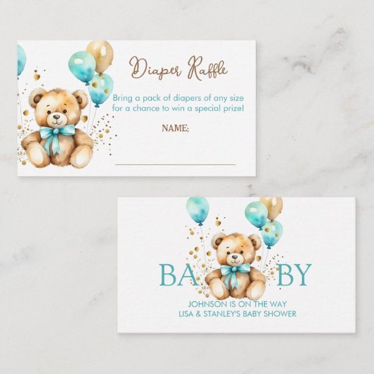 テディベアbearly wait赤ちゃんシャワーおむつラッフル エンクロージャーカード (正面/裏面)