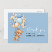 テディベアBLUEバルーンサンキューカード ポストカード (正面/裏面)