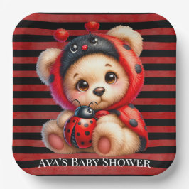 テディベアLadybug女のストライプ子ベビーシャワー ペーパープレート