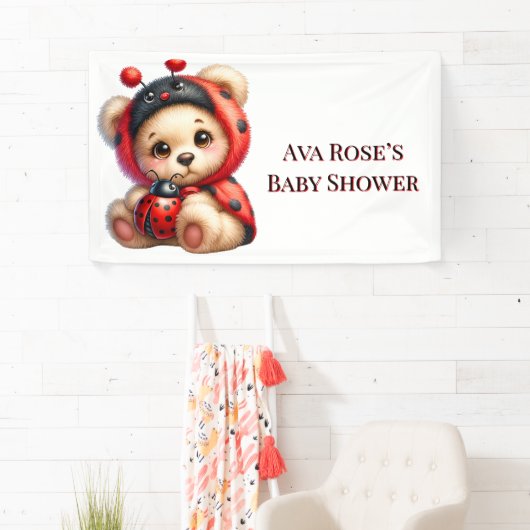 テディベアLadybug女のストライプ子ベビーシャワー 横断幕 (インサイチュ)