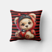 テディベアLadybug女の子ストライプ赤ちゃんシャワーギフト クッション (裏面)