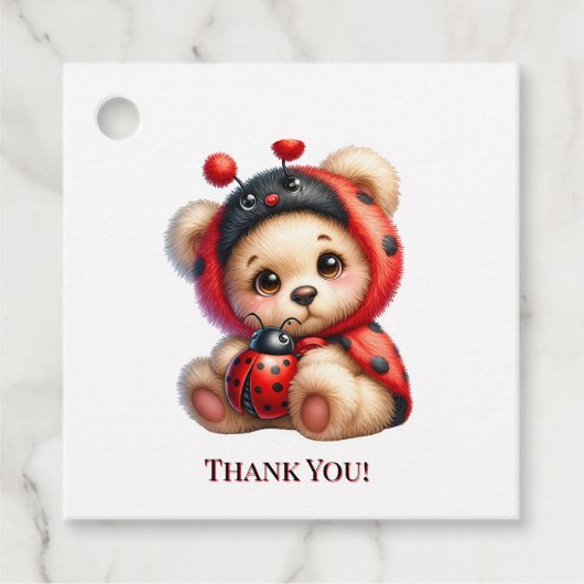 テディベアLadybug女ストライプ子ベビーシャワー感謝してい フェイバータグ (正面)