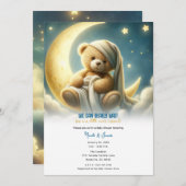 テディベアonムーングロースターズ赤ちゃんシャワー 招待状 (正面/裏面)