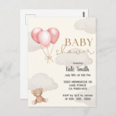 テディベアpingバルーン水の色ベビーシャワー ポストカード (正面/裏面)