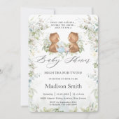 テディベアSシックなハイティーパーティーツインズベビーシャワー 招待状 (正面)