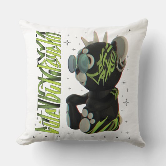 テディベアxかわいいベアーグラフィティx悲しいベアーストリート クッション (正面)