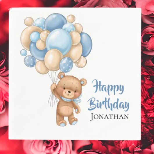 テディボーイハッピーバースデー – ホワイト スタンダードカクテルナプキン