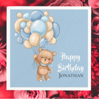 テディボーイハッピーバースデー – 青 スタンダードカクテルナプキン