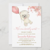 テディポーラベアーピンクバルーンガールベビーシャワー 招待状 (正面)