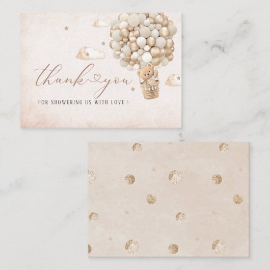 テディモダンベアのバルーンウォーター色ベビーシャワー ノートカード (正面/裏面)