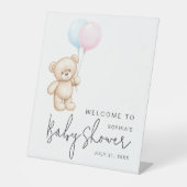 テディモダンベアミニマルベビーシャワーへようこそ 台座サイン (正面)