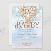テディモダンベア水彩ベビーシャワー 招待状 (正面)