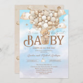 テディモダンベア水彩ベビーシャワー 招待状 (正面/裏面)