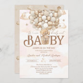 テディモダンベア水彩ベビーシャワー 招待状 (正面/裏面)