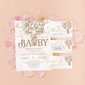 テディモダンベア水彩ベビーシャワー 招待状