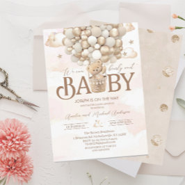 テディモダンベア水彩ベビーシャワー 招待状