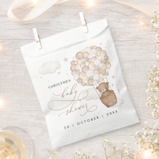 テディモダンベア熱気球ベビーシャワー フェイバーバッグ (クリップ留めされた状態)