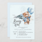 テディモダンベア男の赤ちゃんシャワー招待状 招待状 (正面/裏面)