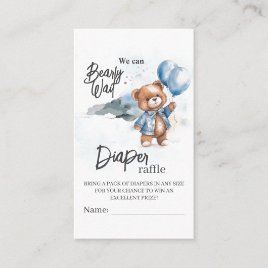 テディモダンベア赤ちゃんシャワーおむつラッフル エンクロージャーカード (正面)