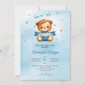 テディユニークベアそれは男の子の赤ちゃんシャワーである 招待状 (正面)