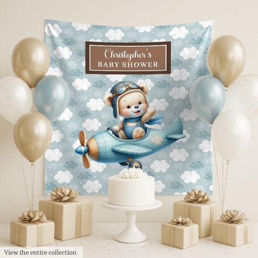 テディユニークベアパイロットベビーシャワー装飾 タペストリー