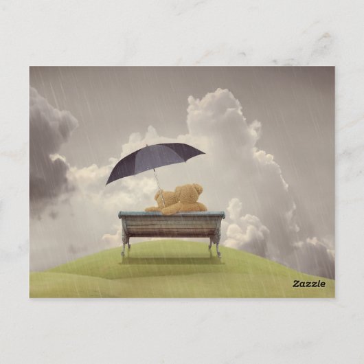 テディラブ。雨の中でテディベアは恋を抱き締める ポストカード (裏面)