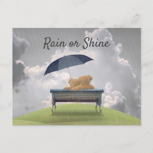 テディラブ。雨の中でテディベアは恋を抱き締める ポストカード (正面)