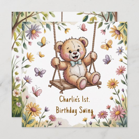 テディーズファースト誕生日スイングパーティー 招待状 (正面/裏面)