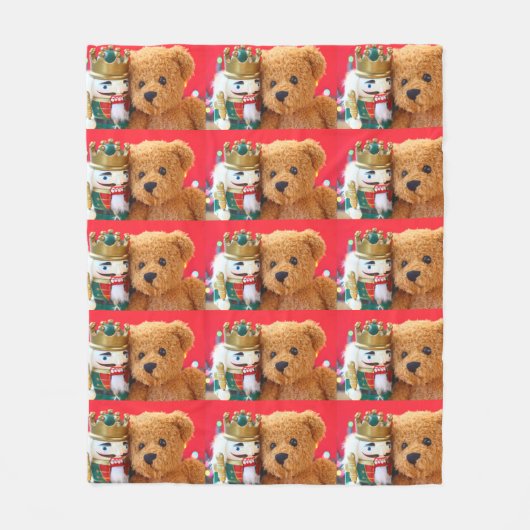 テディー・ベアおよびくるみ割り フリースブランケット (正面)