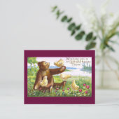 テディー・ベアおよびひよこのヴィンテージイースター シーズンポストカード (スタンド正面)