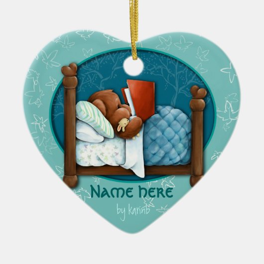 テディー・ベアおよびバニーの就寝時間物語の時間 セラミックオーナメント (正面)